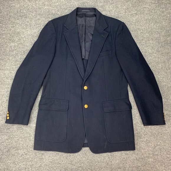 Vintage James Davis Blazer Men 42 Navy Blue Wool 2 Button Notch Lapel Sport Coat - Picture 2 of 15